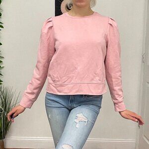 Milly Puff Shoulder Wrap Back Pullover Crop Top Crew Neck Size M Pink